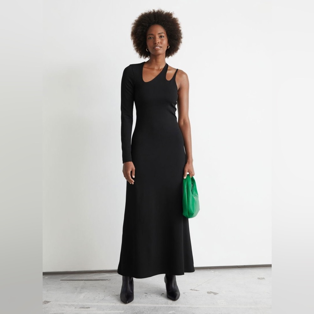 & Other Stories One Shoulder Cutout Long Sleeve Maxi Dress in Black Size 6